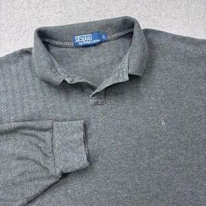Vtg 90s Polo Ralph Lauren Long Sleeve Herringbone Shirt Men L Grey Single Button